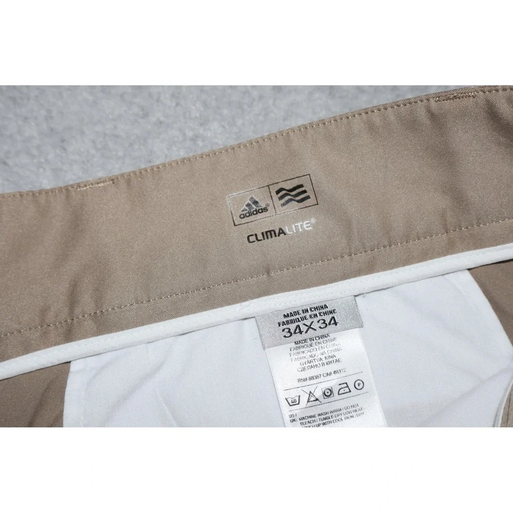 Adidas Golf Pants Mens 34x33 Tan Climalite Flat Front Performance Polyester **